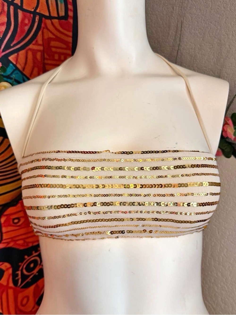 Lucy in the Sky Gold Sequin Bandeau Camisole on Cream